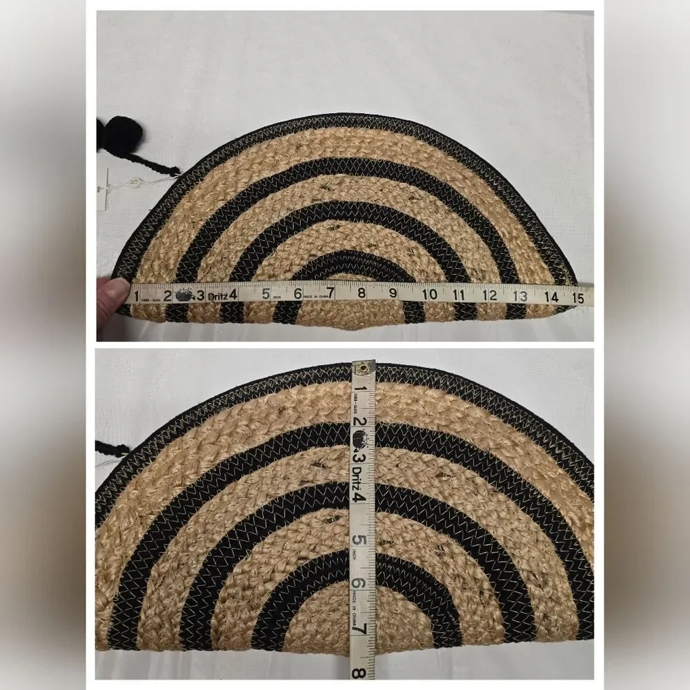 Shiraleah Vesta Half Moon Taco Jute Striped Boho Clutch Tan Black NWT